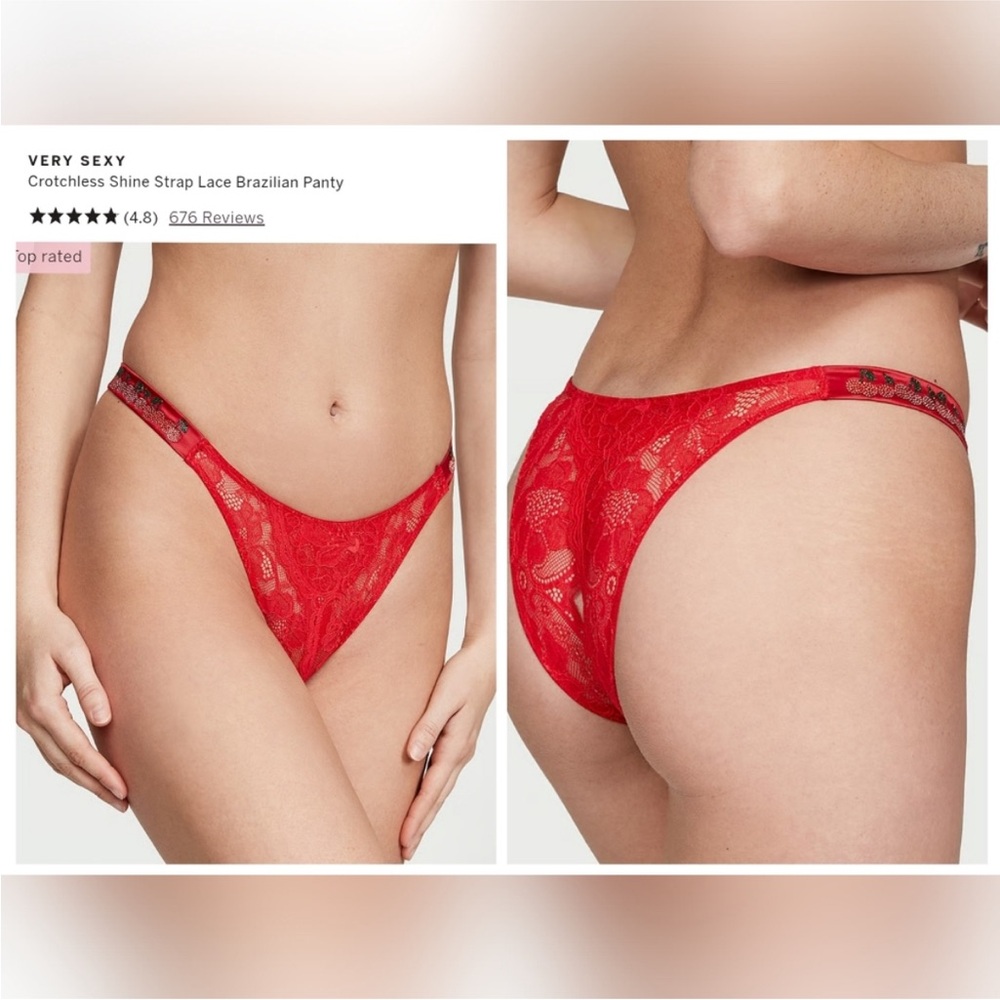 NWT VERY SEXY Crotchless Shine Strap Lace Brazilian SMALL!!